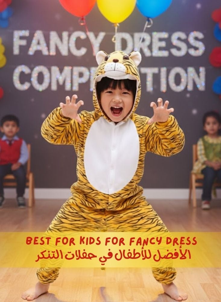 بريميم زي تنكري على شكل نمر للأطفال - زي تنكري ناعم بغطاء رأس مناسب للأولاد والبنات - Image 3